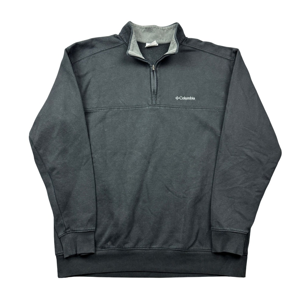 Columbia Mens XL Black Quarter Zip Fleece Lined Sweatshirt Pullover Minimalist